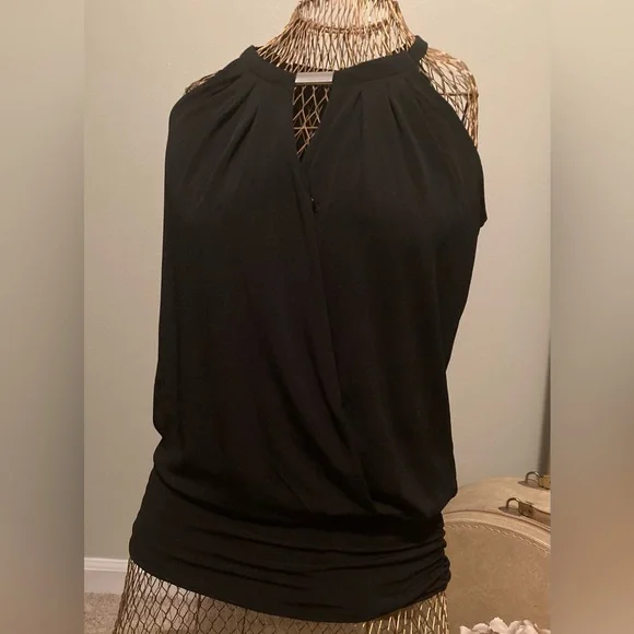 White House Black Market Classic Sleeveless Wrap Top with Silver Detail - Picture 5 of 8